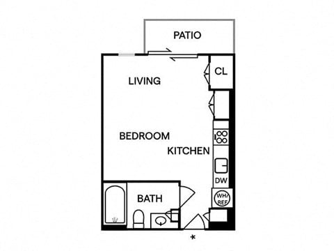 Floor plan for studio, 1 bath